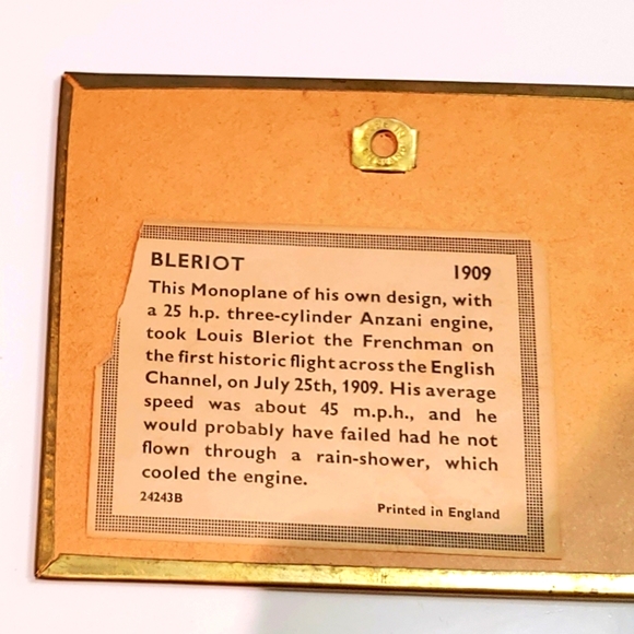 Wall Art Brass Plaque Bleriot  Monoplane 1909 6x4 1/2 inch - Picture 2 of 4